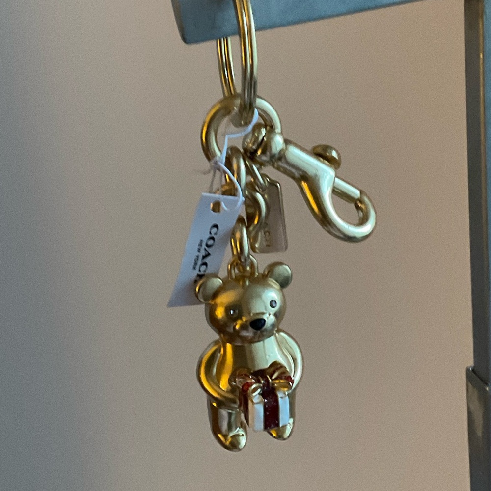 Coach Gold Bear Keychain with Red and White Gift